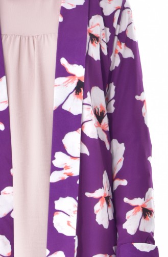 Floral Patterned Cardigan 0241-02 Purple 0241-02