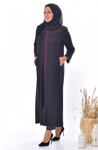 Übergröße Jacquard Hijab Mantel 4365-04 Schwarz 4365-04