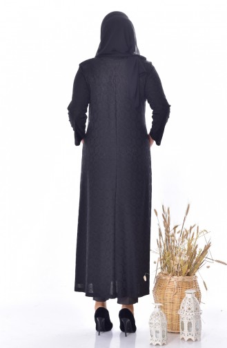Übergröße Jacquard Hijab Mantel 4365-04 Schwarz 4365-04