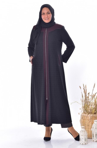 Übergröße Jacquard Hijab Mantel 4365B-04 Schwarz 4365B-04