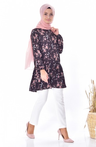 Patterned Pleated Tunic 0239-02 Black 0239-02