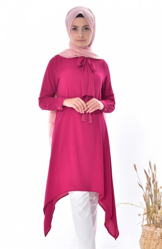 Kravat Detaylı Tunik 4876-14 Fuşya 4876-14