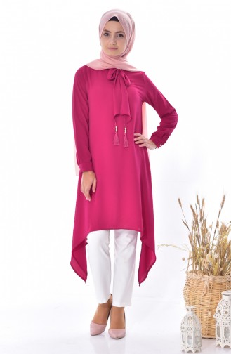 Tie Detailed Tunic 4876-14 Fuchsia 4876-14