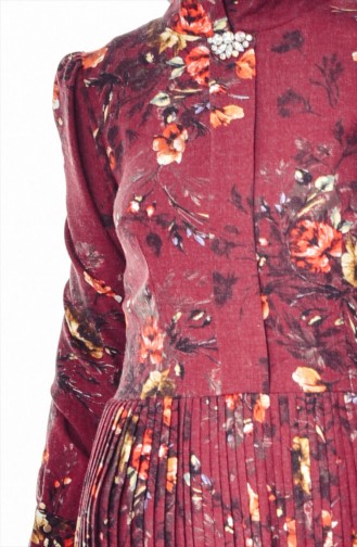 Faltiges Kleid mit Brosche 3514-03 Weinrot 3514-03