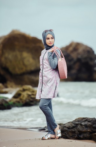Bedruckter Hijab Badeanzug 1862-01 Rauchgrau 1862-01