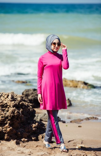 Hijab Badeanzug mit Patchwork 1857-01 Fuchsia 1857-01