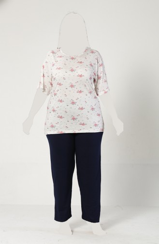 Ensemble Pyjama pour Femme Grande Taille 2750-01 Ecru Bleu Marine 2750-01