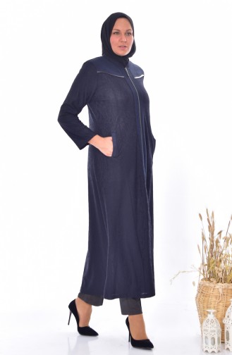 Large Size Jacquard Overcoat 4365A-03 Navy Blue 4365A-03