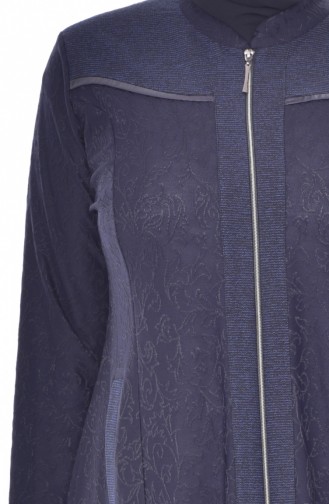 Large Size Jacquard Overcoat 4365A-03 Navy Blue 4365A-03