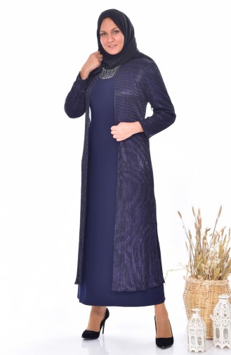 Übergröße Kleid mit Halskette 1061-01 Dunkelblau 1061-01