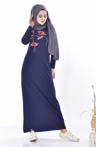 Navy Blue Hijab Dress 2977-02