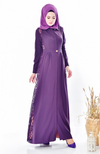 Lace Detailed Abaya 28416-02 Purple 28416-02