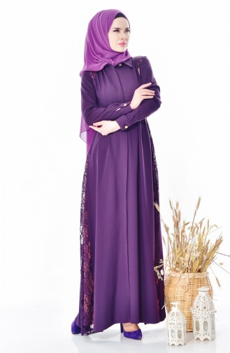 Abaya Détail Dentelle 28416-02 Pourpre 28416-02