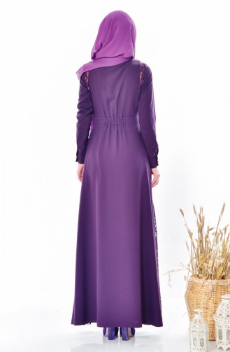 Abaya Détail Dentelle 28416-02 Pourpre 28416-02