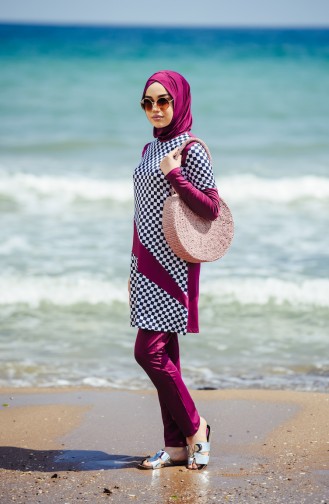 Kariertte Hijab Badeanzug 1851-01 Zwetschge 1851-01