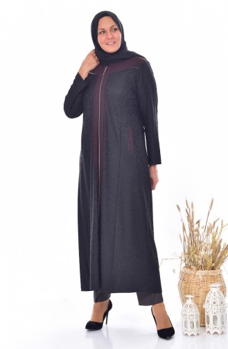 Übergröße Jacquard Hijab Mantel 4365A-04 Schwarz 4365A-04