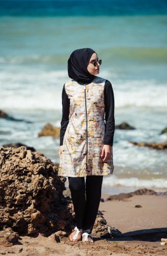 Bedruckter Hijab Badeanzug 1866-01 Schwarz 1866-01
