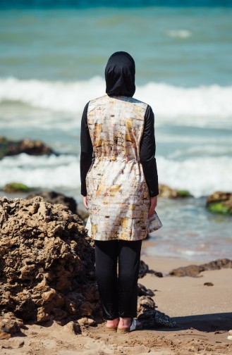 Bedruckter Hijab Badeanzug 1866-01 Schwarz 1866-01