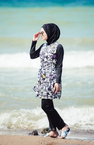 Gemusterter Hijab Badeanzug 1868-01 Schwarz 1868-01