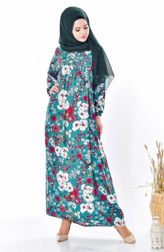 Robe a Motifs Fleurs 4005B-03 Vert 4005B-03