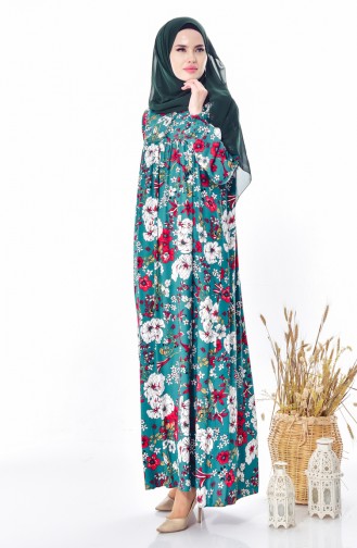 Flower Patterned Dress 4005B-03 Green 4005B-03