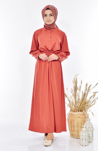 Brick Red Hijab Dress 5126-03