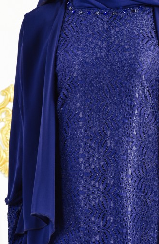 Big Size Lace Overlay Evening Dress 3015-03 Navy 3015-03