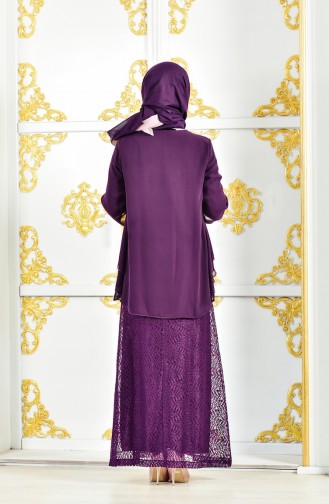 Big Size Lace Overlay Evening Dress 3015-04 Purple 3015-04