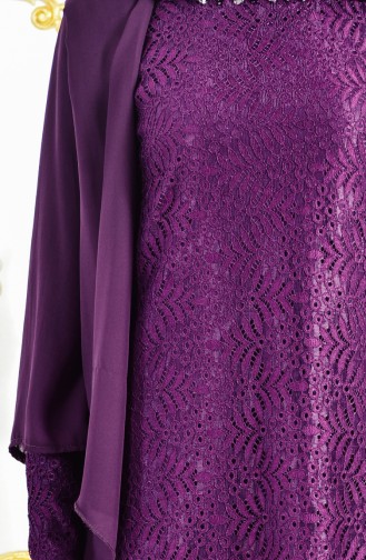 Big Size Lace Overlay Evening Dress 3015-04 Purple 3015-04