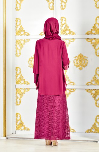فستان سهرة بتصميم من الدانتيل بمقاسات كبيرة 3015-05 لون ارجواني 3015-05