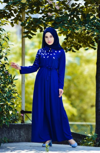 Sefamerve Çiçekli Elbise 0020-05 Saks