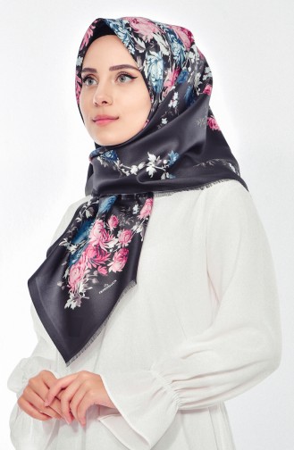 Digital Printed Taffeta Scarf 95207-10 Black Petrol Blue 10