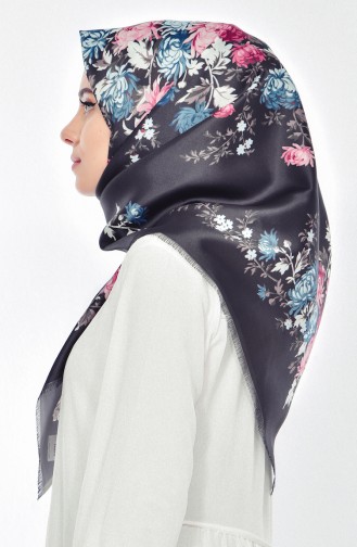 Digital Printed Taffeta Scarf 95207-10 Black Petrol Blue 10