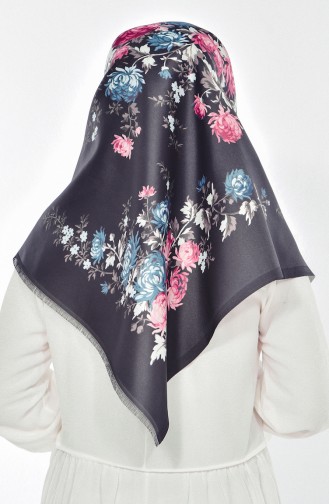 Digital Printed Taffeta Scarf 95207-10 Black Petrol Blue 10