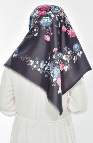 Digital Printed Taffeta Scarf 95207-10 Black Petrol Blue 10