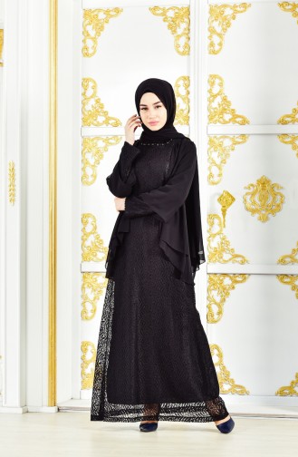 Übergörße Abendkleid mit Spitzen Beschichtung 3015-02 Schwarz 3015-02