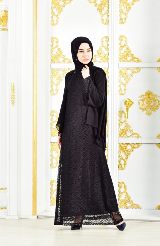 Black Hijab Evening Dress 3015-02