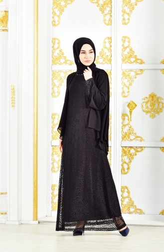 Übergörße Abendkleid mit Spitzen Beschichtung 3015-02 Schwarz 3015-02