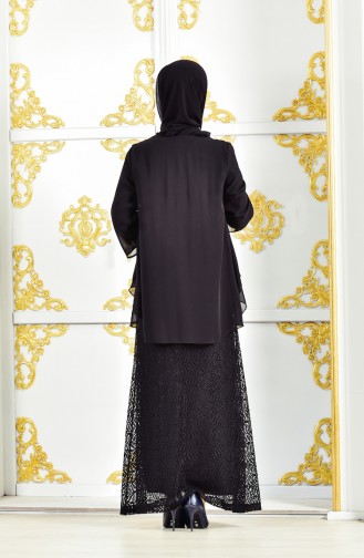 Übergörße Abendkleid mit Spitzen Beschichtung 3015-02 Schwarz 3015-02