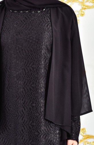 Übergörße Abendkleid mit Spitzen Beschichtung 3015-02 Schwarz 3015-02