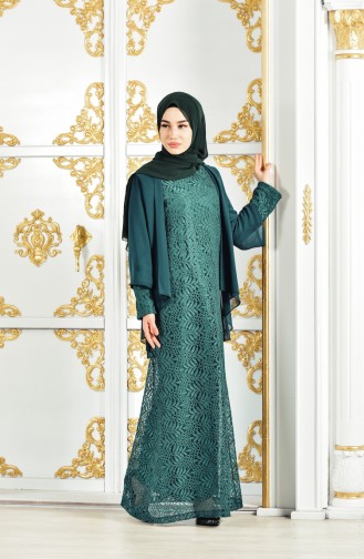 Big Size Lace Overlay Evening Dress 3015-01 Emerald Green 3015-01