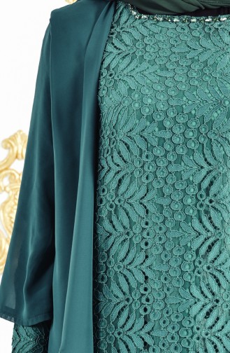 Big Size Lace Overlay Evening Dress 3015-01 Emerald Green 3015-01