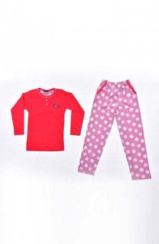 Nakışlı Pijama Takım 0515-02 Kırmızı