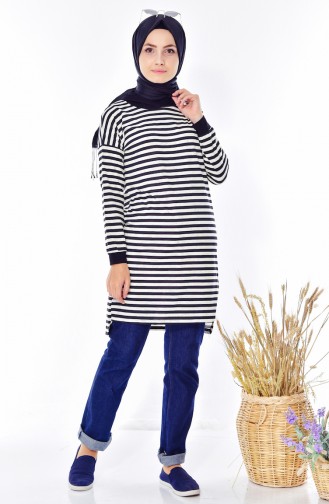 Kapüşonlu Spor Tunik 41152-01 Siyah Ekru