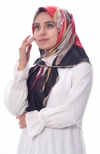 Karaca Desenli Eşarp 90501-04 Vizon Siyah