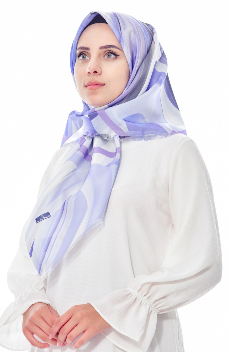 Dijital Baskılı Tafta Eşarp 95201-02 Bebe Mavisi