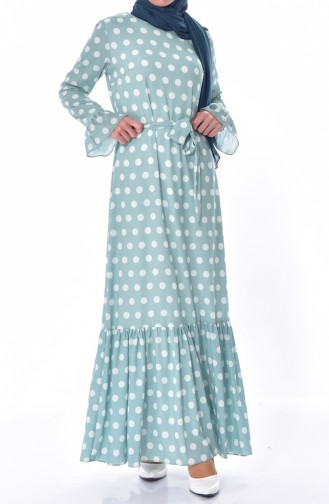 Polka-dot Belted Dress 60644-01 Almond Green 60644-01