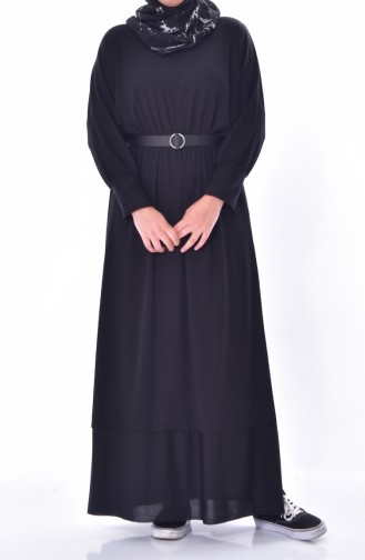 Yarasa Kol Kemerli Elbise 0152-05 Siyah