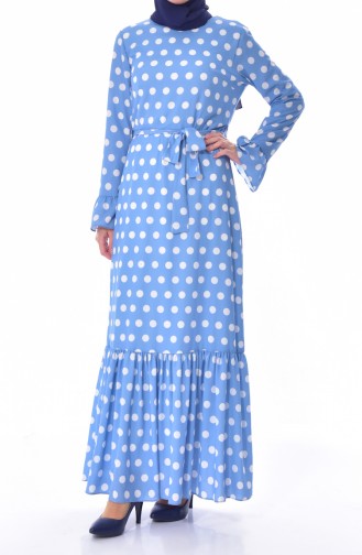 Gepunktes Kleid mit Gürtel 60644-02 Blau 60644-02