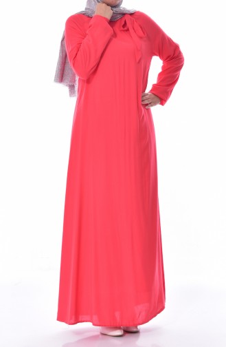 فستان بتصميم اكمام مطاط 3002-01 لون مُرجاني 3002-01